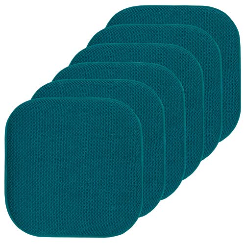 "Sweet Home Collection Chair Cushion Memory Foam Pads Honeycomb Pattern Slip Non Skid Rubber Back Rounded Square 16"" x 16"" Seat Cover, Peacock Blue - 6 Pack"