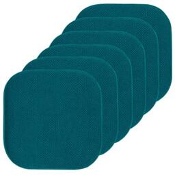 "Sweet Home Collection Chair Cushion Memory Foam Pads Honeycomb Pattern Slip Non Skid Rubber Back Rounded Square 16"" x 16"" Seat Cover, Peacock Blue - 6 Pack"