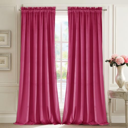 JIUZHEN Berry Velvet Curtains Super Soft Velvet Drapes for Bedroom Living Room Luxury Blackout Thermal Insulated Rod Pocket Window Drapes, 2 Panels with Tiebacks, 52W x 90L