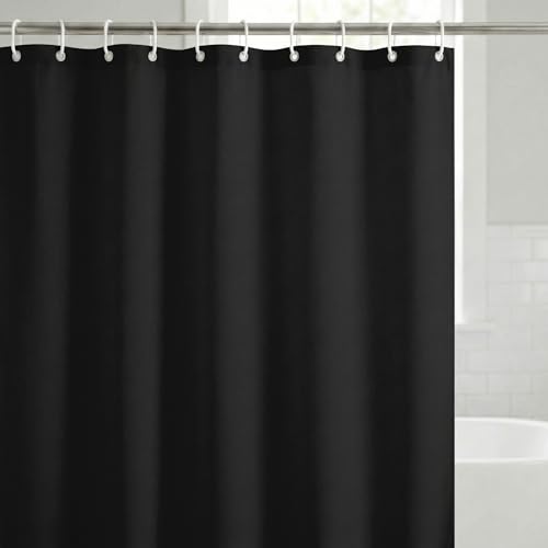 Americanflat 71x74 Solid Black Shower Curtain - 100% Polyester, Water-Resistant, Modern Bathroom Shower Curtain with Metal Grommets and 12 Rings