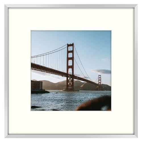 Frametory, 12x12 Metal Picture Frame with Mat for 8x8 Picture & Real Glass, Aluminum Photo Frame Collection (Silver, 1 Pack)