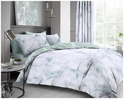 GC GAVENO CAVAILIA Premium Quality Marble Reversible Duvet Set, Soft & Cosy Textured Printed Quilt Cover, Polycotton Bedding, Double, Duck Egg