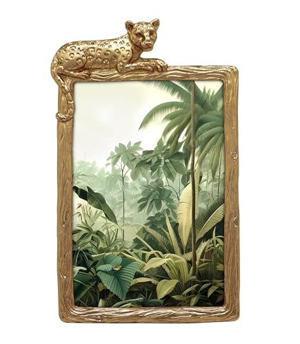 GIFTY GIFTY Leopard Photo Frame / 4x6 in - for Vertical Display on Tabletops - Perfect for Home Decor, Wedding, Graduation, Or Any Milestone Photos (Gold)