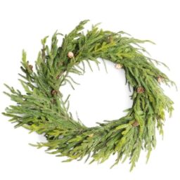 SHATCHI Araucaria Wreath Set 80cm Hanging Wreaths PE Artificial Green Wreath with Mini Pine Cones Real Touch Feeling Fire-Resistant Bendable Wire for Winter Christmas Front Door Decor