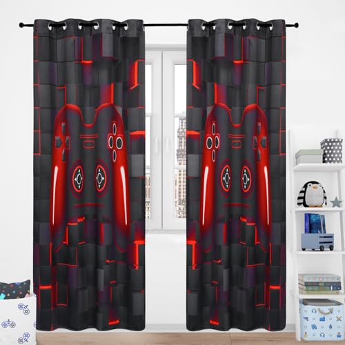 PERFEMET Gamer Blackout Curtains for Boys Room 2 Panels Black Red Gaming Controller Kids Teens Curtain Drapes Cool Darkening Bedroom Living Room Grommet Window Drapes(Red, 52x84inch)