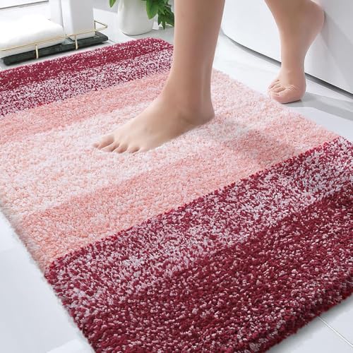 OLANLY Bathroom Rugs Mat 30x20, Extra Soft Absorbent Microfiber Bath Rugs, Rubber Backing, Quick Dry, Machine Washable Bath Mats for Bathroom Floor, Tub, Shower and Home Decor Accessories, Red