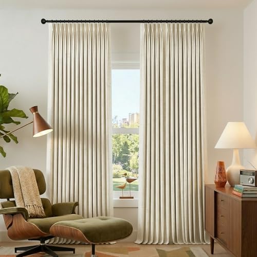 Mrs.Naturall Track Curtains Ceiling Mount for Track System Rail with Hooks,Pinch Pleated Blackout 9FT Floor Length Curtains for Living Room