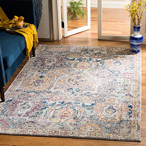 Safavieh Trendy New Transitional Indoor Woven Rectangle Area Rug, Bristol Collection, BTL347, in Grey / Blue, 122 X 183 cm for Living Room, Bedroom or Any Indoor Space