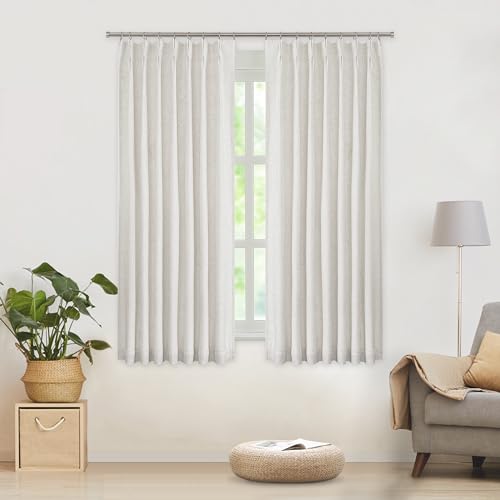 "WEST LAKE 72 Inch Natural Full Blackout Curtains with Light Blocking Liners - Bailey Pinch Pleated Drapes with Back Tab,Farmhouse Linen Blended Window Treatment for Bedroom,Living Room,40""Wx72""Lx2"