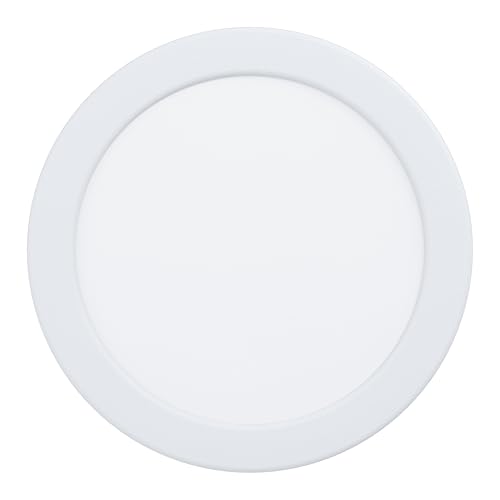 EGLO LED recessed Spotlight Fueva 5, Ø 16.6 cm, Spotlight Made of Steel and a Plastic Light Surface, Light in White, Low Installation Depth 26 mm, Warm White
