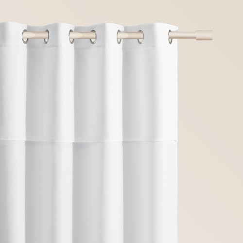 ROOM99 Curtain with Silver Eyelets Mia 140 x 280 cm Width x Height Sliding Curtains Modern Curtain Living Room Bedroom White 1 Piece