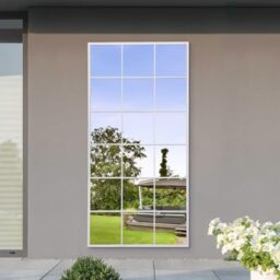 "MirrorOutlet The Genestra - White Modern Window Garden Full Length Wall Mirror 69"" X 33"" (174CM X 85CM) Silver Mirror Glass with Black Metal Frame."