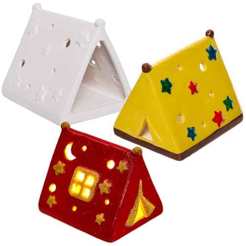 Baker Ross VC158 Tent Ceramic Tealight Holders - Pack of 2, Paint-Your-Own Tent Candle Holders