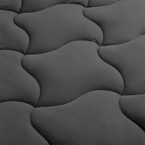 SLEEP ZONE Cold Mattress Topper Double Mattress Pad, Quilted Fitted Mattress Cover, Machine Washable, Soft Fluffy Down Alternative, Deep Pocket 8~53 cm (Black, Twin)