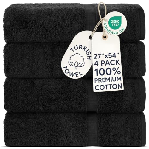 Chakir Turkish Linens - Hotel & Spa Quality 100% Cotton Premium Turkish Towels - Soft & Absorbent (4-Piece Bath Towels, Black)