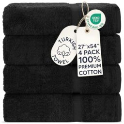 Chakir Turkish Linens - Hotel & Spa Quality 100% Cotton Premium Turkish Towels - Soft & Absorbent (4-Piece Bath Towels, Black)