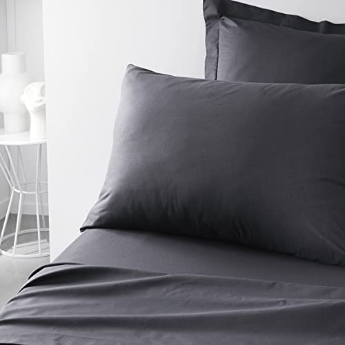 TODAY Essential Set of 2 Pillowcases 50 x 70 cm 100% Cotton Plain Charcoal