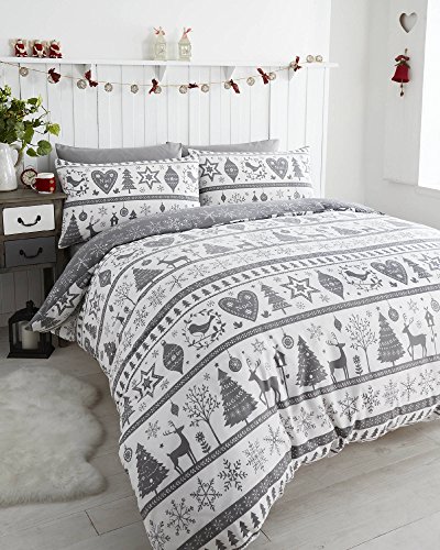 Noel Quilt Duvet Cover and Pillowcase Bedding Bed Set Christmas Trees, Grey,2 pieces, Single