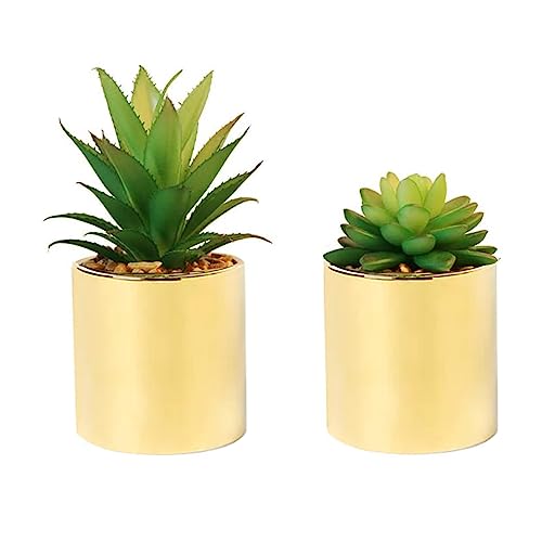 Faux Succulent Artificial Plants 7'' & 5'' in Pots Home Decoration Set of 2 Gold Pots