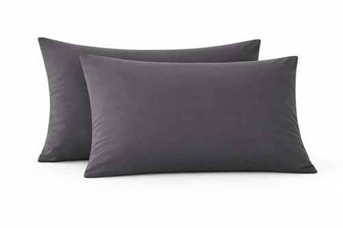 "Evolive Ultra Soft Brushed Microfiber Standard Size 20""x30"" Pillowcases Pair Set of 2 with Envelope Closure (Charcoal Grey, 20""x30"" Standard)"