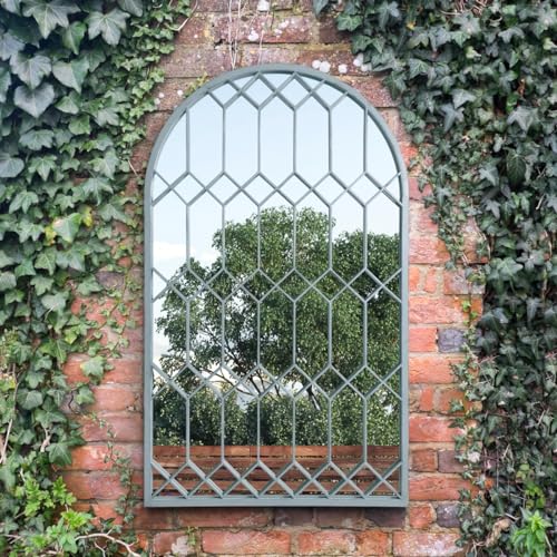 "The Arcus - Duck Egg Blue Metal Framed Arched Garden Wall Mirror 49"" X 30"" (125CM X 75CM)"