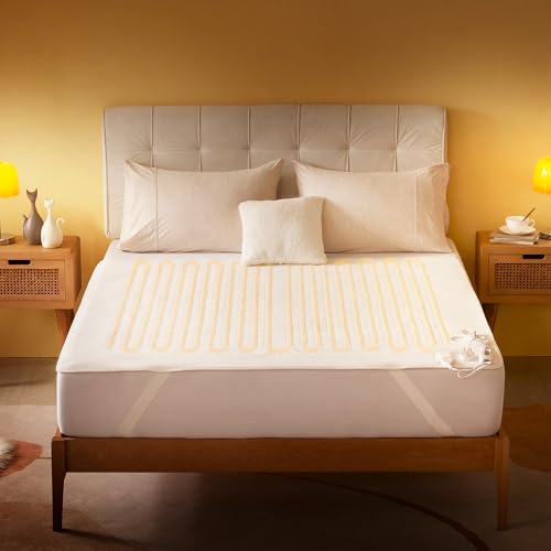 Sonive Electric Blanket King Size, Heated Blanket 137cm x 165cm with 3 Different Heat Settings, Fitted Heated Mattress Cover with Overheat Protection, Uniform Heating, Machine Washable