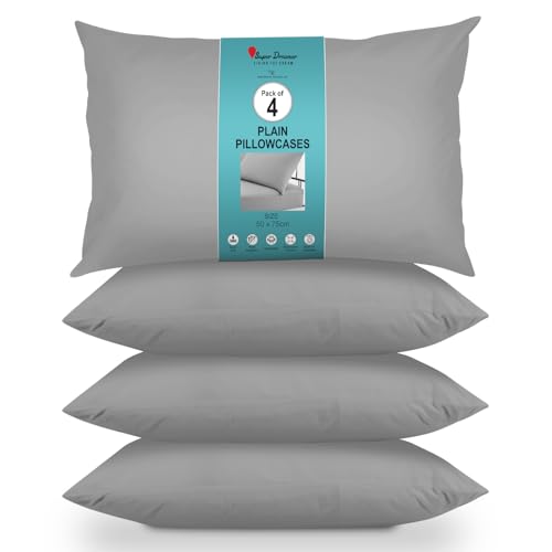GC GAVENO CAVAILIA Housewife Pillowcases 4 Pairs - 100% Microfibre Bed Pillow - Standard Size 75x50 cm - Hypoallergenic Pillowcase - Envelope Closure - Wrinkle, Fade & Stain Resistant - Grey