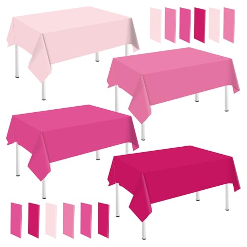 Whaline 16Pcs Hot Pink Plastic Tablecloth 4 Pink Color Rectangle Table Cover Waterproof Table Cloth for Valentine's Day Wedding Table Decorations, 54 x 108 Inch