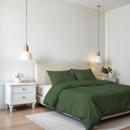 Elegant Microfibre Double Duvet Cover Set, Made in Italy – Duvet Cover Set – Duvet Cover 250 x 200 cm with Flap and Pillow Cases, Dark Green, Double