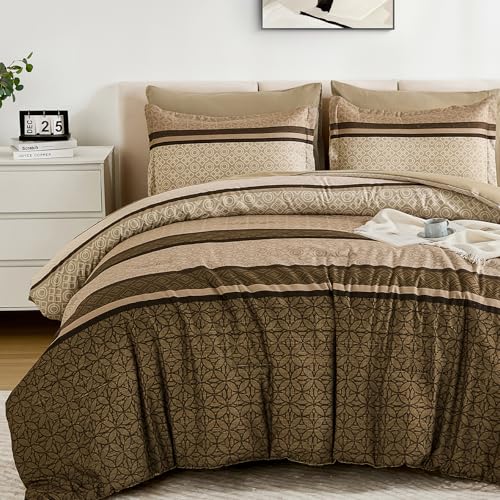 7 Pieces Comforter Set Queen Brown Striped Bedding Set-YS01AB090917Q7U-A