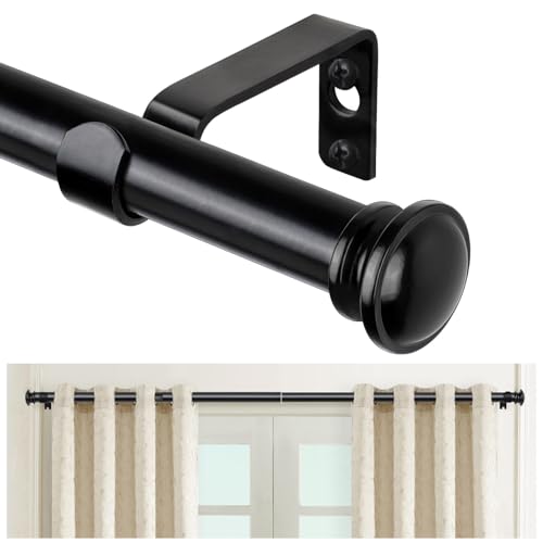 "TONIAL Curtain Rods for Windows, 32 to 144 Inch, Black, Single Drapery Rod - 3/4"" Diameter, 22lbs Weight Capacity, Adjustable Decorative Curtain Rod, Small Finial, Telescoping Fit Windows 66-120 in"