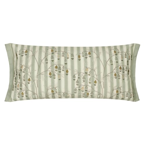 Sanderson Chinese Lanterns Feather Filled Cushion – Floral Embroidered Striped Decorative Accent Pillow (Sage - 30x65cm)