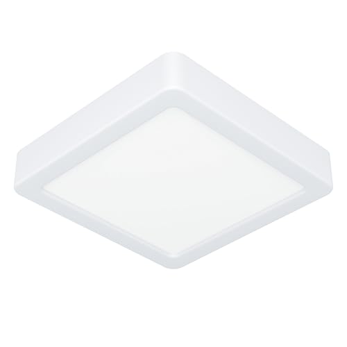 Eglo LED Ceiling Light Fitting Fueva 6, Square Ceiling lamp, Bathroom Lighting, Flush luminaire Made of Plastic in White, Warm White-Cold White, IP44, 15 x 15 cm