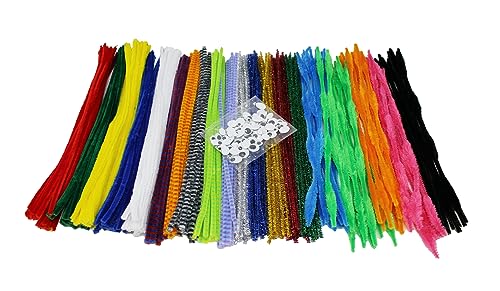 Bright Ideas Pipe Cleaners ??? Chenille Stems Box of 250 Assorted Pipe Cleaners 30cm x 6mm with 100 Wiggly Eyes, Multi Colour and Styles, Chenille Stems for Kids' Arts and Crafts Projects. BI8106.