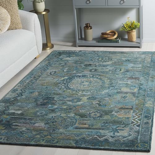 SAFAVIEH Bohemian Rug for Living Room, Dining Room, Bedroom - Anatolia Collection, Medium Pile, in Aqua and Green, 122 X 183 cm