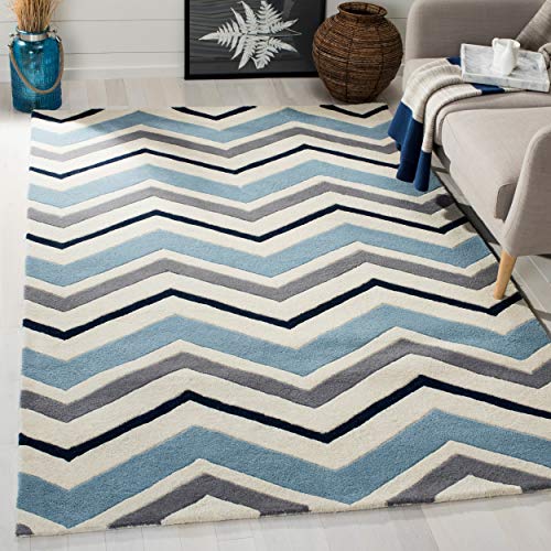 Safavieh Contemporary Indoor Hand Tufted Rectangle Area Rug, Chatham Collection, CHT749, in Ivory / Dark Grey, 122 X 183 cm for Living Room, Bedroom or Any Indoor Space