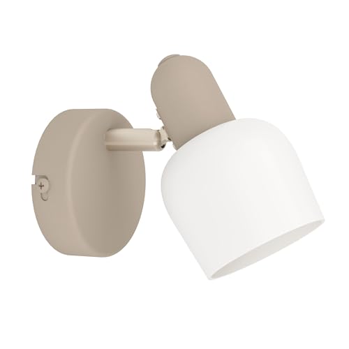 Eglo Indoor Wall Light Corato, Mounted Lamp with Adjustable Spot, Metal Spotlight in Sand and Silver, White Glass, Living Room Bedroom Lamp, E14 Socket