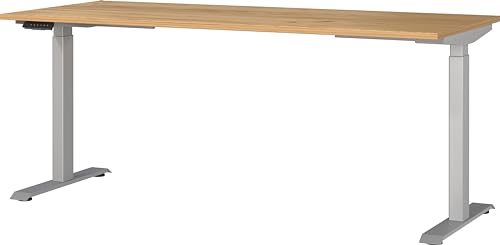 Germania Desk 7909-641, in Navarra oak repro/Silver, el. height-adjustable, 180 x 120 x 80 cm (WxHxD)