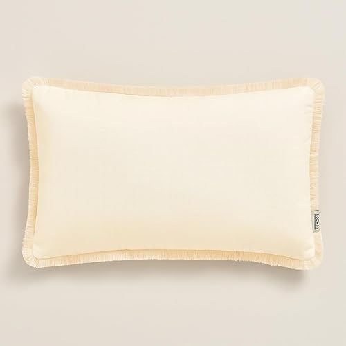 ROOM99 Boca Chica 30 x 50 cm Decorative Cushion Cover Throw Cushion Cover Aesthetic Modern Bedroom Living Room Boho Cotton Cream 1 Piece