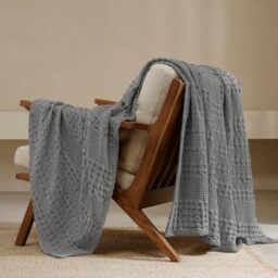 "PHF 100% Cotton Waffle Weave Throw Blanket - Luxury Decorative Soft Breathable Skin-Friendly Blanket for All Season - Perfect Textured Blanket for Couch Bed Sofa 50""x60""-Dark Grey"