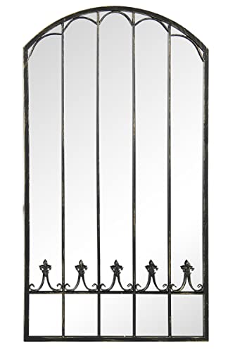 MirrorOutlet Extra Large Leaner Floor Standing Apartment Antique Black Metal Arch shaped Decorative Window Effect Large Wall Mirror, 160 x 85 x 2 (GMA031L)