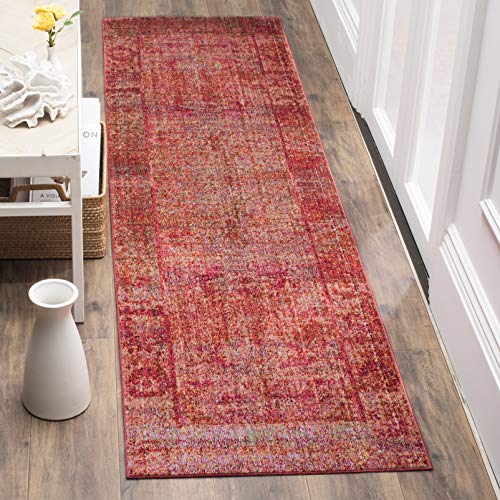 Safavieh Roseate Area Rug, Woven Polyester Runner Carpet in Fuchsia / Multi, 68 X 243 cm