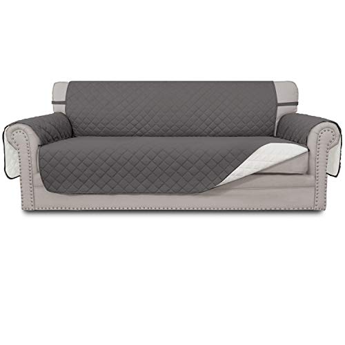 Easy-Going Sofa Slipcover Reversible Oversized Sofa Cover Water Resistant Couch Cover with Foam Sticks Elastic Straps Furniture Protector for Pets Dog (Oversized Sofa, Gray/Ivory)