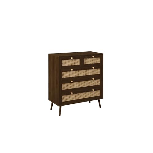 Birlea Croxley 5 Drawer Rattan Chest Walnut