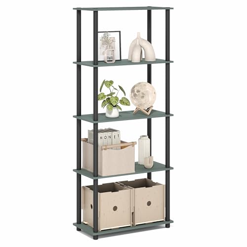 Furinno TURN-N-TUBE Storage Shelves, 5-Tier Book Shelf, Corner Shelf, Toolless Open Shelves, for Organization and Storage, Living Room, Garage, Home Office, Sage Green