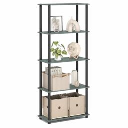 Furinno TURN-N-TUBE Storage Shelves, 5-Tier Book Shelf, Corner Shelf, Toolless Open Shelves, for Organization and Storage, Living Room, Garage, Home Office, Sage Green