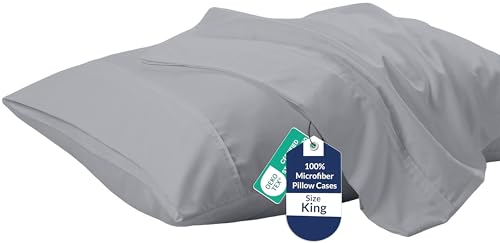 "Royale Linens King Pillowcase Set of 2 - Bed Pillow Cover - 20"" x 40"" -Silver Pillowcases - 1800 Brushed Microfiber, Wrinkle & Fade Resistant - Soft & Cozy- King Size Pillow Case (Silver)"