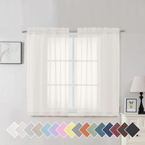 Aiyufeng Ivory Sheer Curtains for Living Room 45 inch Length 2 Panels Set, Rod Pocket Semitransparent Balance Privacy & Light Vertical Sheer Drapes for Bedroom, W40 x L45