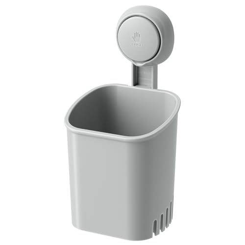 LEVERLOC Powerful Suction Cup Toothbrush Holder, Drill-Free Wall Shower Holder for Toothbrush, Toothpaste, Razor, Removable Suction Cup in Shower, Self-draining Kitchen Tableware Organizer, Gray