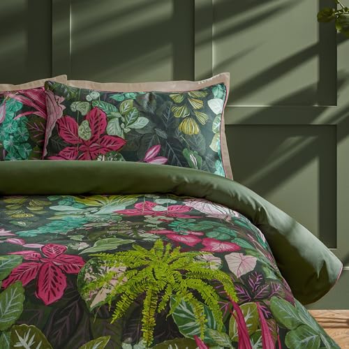 Paoletti Veadeiros Pillowcase Pair (Pink/Green-50x75cm) - Botanical Watercolour Tropical Jungle Piped Edge Luxury Pillowcases